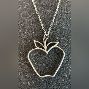 Silver Apple Outline Pendant Necklace • Minimalist 🍎